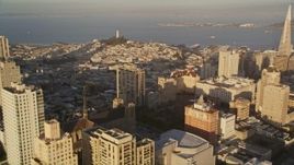 5K aerial stock footage pan across Russian Hill and Nob Hill revealing Coit Tower in San Francisco, California Aerial Stock Footage | AXSF13_043