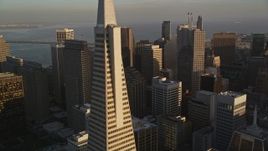5K aerial stock footage flyby skyscrapers and reveal the iconic Transamerica Pyramid, Downtown San Francisco, California Aerial Stock Footage | AXSF13_045