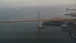 5K aerial stock footage of approaching the Bay Bridge in San Francisco, California Aerial Stock Footage | AXSF13_047