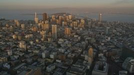 5K aerial stock footage flyby Downtown San Francisco, San Francisco Bay in the background, California, twilight Aerial Stock Footage | AXSF14_005