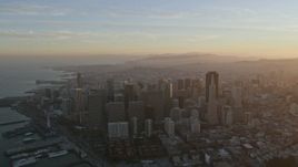 5K aerial stock footage Downtown San Francisco cityscape seen from North Beach, California, sunset Aerial Stock Footage | AXSF14_013