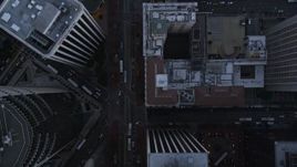 5K aerial stock footage of a bird's eye view of city streets in Downtown San Francisco, California, sunset Aerial Stock Footage | AXSF14_028