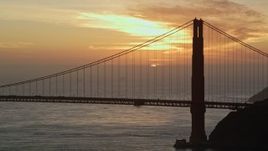 5K aerial stock footage of the setting sun behind the Golden Gate Bridge in San Francisco, California, sunset Aerial Stock Footage | AXSF14_040