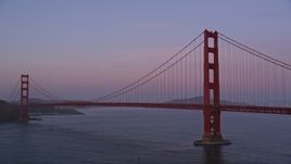 5K aerial stock footage of panning across the famous Golden Gate Bridge, San Francisco, California, twilight Aerial Stock Footage | AXSF14_046