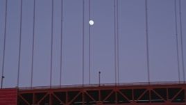 5K aerial stock footage moon above the Golden Gate Bridge, San Francisco, California, twilight Aerial Stock Footage | AXSF14_053