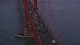 5K aerial stock footage of traffic on famous Golden Gate Bridge in San Francisco, California, twilight Aerial Stock Footage | AXSF14_058