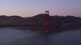 5K aerial stock footage of flying by Marin side of Golden Gate Bridge, San Francisco, California, twilight Aerial Stock Footage | AXSF14_062