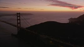 5K aerial stock footage of flying by Marin side of the Golden Gate Bridge, San Francisco, California, twilight Aerial Stock Footage | AXSF14_078