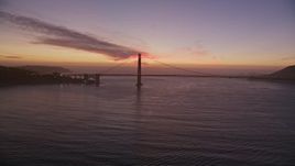 5K aerial stock footage of a view of the south end of the Golden Gate Bridge, San Francisco Bay, San Francisco, California, twilight Aerial Stock Footage | AXSF14_082