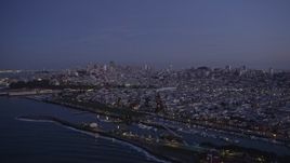 5K aerial stock footage of panning from Marina District to Downtown San Francisco skyline, California, twilight Aerial Stock Footage | AXSF14_085