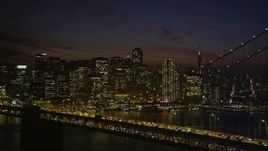5K aerial stock footage of Downtown San Francisco's skyscrapers seen from the Bay Bridge, California, night Aerial Stock Footage | AXSF14_134