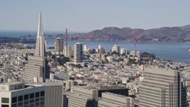 5K aerial stock footage of a view of Golden Gate Bridge from Downtown San Francisco, California Aerial Stock Footage | AXSF15_008