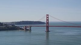 5K aerial stock footage of flying by the Golden Gate Bridge's San Francisco side, California Aerial Stock Footage | AXSF15_019