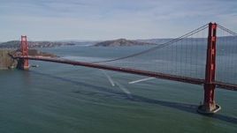 5K aerial stock footage of flying away from the world famous Golden Gate Bridge, San Francisco, California Aerial Stock Footage | AXSF15_025