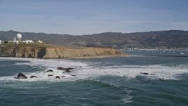 5K aerial stock footage orbit rock formations, reveal Pillar Point Air Force Station, Half Moon Bay, California Aerial Stock Footage | AXSF15_051