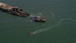 5K aerial stock footage orbit the SS Palo Alto shipwreck, and tilt to reveal Seacliff State Beach, Aptos, California Aerial Stock Footage | AXSF15_111