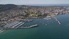 5K aerial stock footage approach Monterey Fisherman's Wharf and coastal neighborhoods in Monterey, California Aerial Stock Footage | AXSF16_005