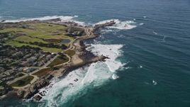 5K aerial stock footage tilt from kelp forests to reveal Point Pinos Lighthouse Reservation, Monterey, California Aerial Stock Footage | AXSF16_013