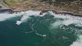 5K aerial stock footage tilt from the ocean, reveal Point Pinos Lighthouse Reservation, Monterey, California Aerial Stock Footage | AXSF16_016