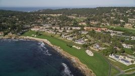 5K aerial stock footage flyby Pebble Beach Resorts hotel and Pebble Beach Golf Links, Pebble Beach, California Aerial Stock Footage | AXSF16_030