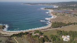 5K aerial stock footage of Carmel Bay and beach by Highway 1 by Carmelite Monastery, Carmel, California Aerial Stock Footage | AXSF16_043