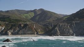 5K aerial stock footage of the Rocky Creek Bridge and coastal cliffs, Carmel, California Aerial Stock Footage | AXSF16_067