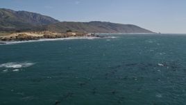 5K aerial stock footage fly over kelp in Pacific Ocean near the coastline and tilt down to the water, Big Sur, California Aerial Stock Footage | AXSF16_092