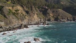 5K aerial stock footage of flying by rock formations atop steep coastal cliffs, Big Sur, California Aerial Stock Footage | AXSF16_125
