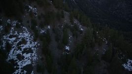 5K aerial stock footage flyby patches of snow in the mountains, Los Padres National Forest, California, twilight Aerial Stock Footage | AXSF17_062