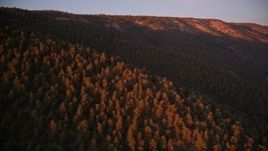 5K aerial stock footage of flying by wooded mountain ridge, Los Padres National Forest, California, sunset Aerial Stock Footage | AXSF17_067