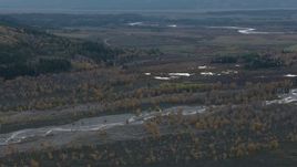 HD stock footage aerial video of a river and autumn trees in Jackson Hole, Wyoming, twilight Aerial Stock Footage | CAP_002_003