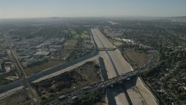 HD stock footage aerial video fly over freeway and follow the LA River in South Gate, California Aerial Stock Footage | CAP_003_002