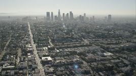 HD stock footage aerial video of approaching the skyline of Downtown Los Angeles, California Aerial Stock Footage | CAP_004_012