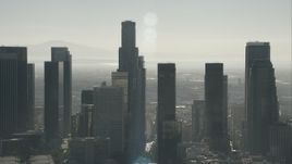 HD stock footage aerial video of towering city skyscrapers in Downtown Los Angeles, California Aerial Stock Footage | CAP_004_014