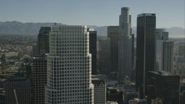 HD stock footage aerial video flyby skyscrapers in Downtown Los Angeles, California Aerial Stock Footage | CAP_004_017