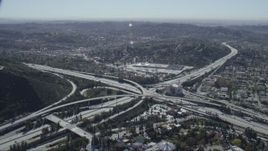 HD stock footage aerial video of the 2 and 134 freeway interchange in Glendale, California Aerial Stock Footage | CAP_012_010