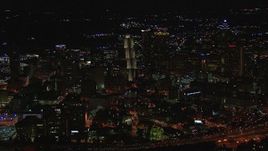 HD stock footage aerial video of orbiting skyscrapers and city buildings at night, Downtown Atlanta, Georgia Aerial Stock Footage | CAP_013_008