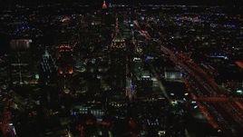 HD stock footage aerial video flying away from One Atlantic Center at night, Midtown Atlanta, Georgia Aerial Stock Footage | CAP_013_018