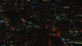 HD stock footage aerial video of office buildings near skyscrapers at night, Downtown Atlanta, Georgia Aerial Stock Footage | CAP_013_031