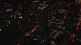 HD stock footage aerial video of orbiting 191 Peachtree Tower at night, Downtown Atlanta, Georgia Aerial Stock Footage | CAP_013_032