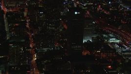 HD stock footage aerial video of AT&T Center skyscraper at night, Midtown Atlanta, Georgia Aerial Stock Footage | CAP_013_038