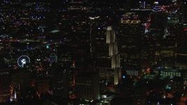 HD stock footage aerial video of Georgia Pacific Tower and nearby skyscrapers at night, Downtown Atlanta, Georgia Aerial Stock Footage | CAP_013_066