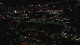 HD stock footage aerial video of an approach to the stadium at night, Atlanta, Georgia Aerial Stock Footage | CAP_013_082