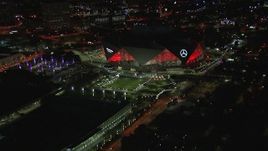 HD stock footage aerial video of slowly flying toward the stadium at night, Atlanta, Georgia Aerial Stock Footage | CAP_013_083