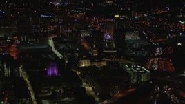 HD stock footage aerial video of flying away from the state capitol building at night, Downtown Atlanta, Georgia Aerial Stock Footage | CAP_013_093