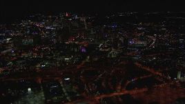 HD stock footage aerial video of flying by the state capitol building and skyscrapers at night, Downtown Atlanta, Georgia Aerial Stock Footage | CAP_013_094