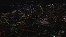 HD stock footage aerial video of a wide view of the state capitol building and skyscrapers at night, Downtown Atlanta, Georgia Aerial Stock Footage | CAP_013_096