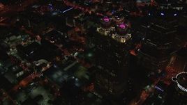 HD stock footage aerial video bird's eye view of downtown, reveal skyscrapers at night, Downtown Atlanta, Georgia Aerial Stock Footage | CAP_013_110