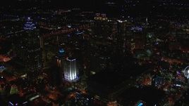 HD stock footage aerial video flying away from the downtown skyline at night, Downtown Atlanta, Georgia Aerial Stock Footage | CAP_013_111