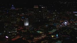 HD stock footage aerial video of a view of the downtown skyline at night, Downtown Atlanta, Georgia Aerial Stock Footage | CAP_013_112